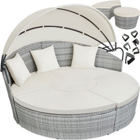 tectake Sun lounger island - Rattan & aluminium - garden lounge chair sun chair - light grey