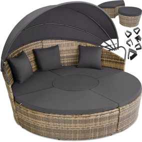 tectake Sun lounger island - Rattan & aluminium - garden lounge chair sun chair - nature