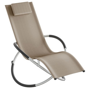 tectake Sun lounger Paulina ergonomic foldable 150 kg capacity - Sun lounger Rocking lounger - beige