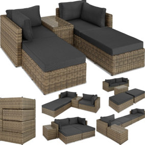 tectake Sun lounger set San Domino - 2 loungers 1 table - garden sofa rattan sofa - nature