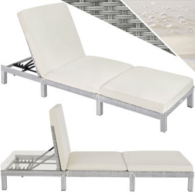 tectake Sun lounger Sofia rattan - reclining sun lounger garden lounge chair - light grey