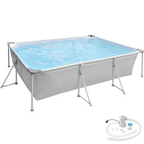 tectake Swimming pool rectangular with pump 300 x 207 x 70 cm - outdoor swimming pool outdoor pool - grey