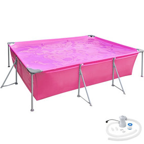 tectake Swimming pool rectangular with pump 300 x 207 x 70 cm - outdoor swimming pool outdoor pool - pink