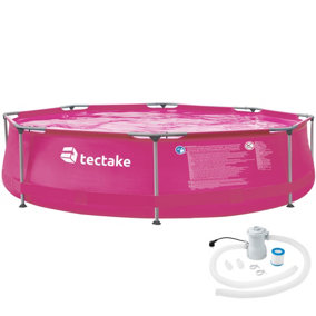 tectake Swimming pool round with pump Diameter 300 x 76 cm - outdoor swimming pool outdoor pool - pink
