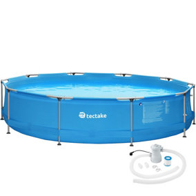 tectake Swimming pool round with pump Diameter 360 x 76 cm - outdoor swimming pool outdoor pool - blue