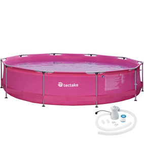 tectake Swimming pool round with pump Diameter 360 x 76 cm - outdoor swimming pool outdoor pool - pink