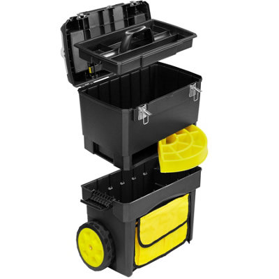 tectake Tool box Johnny with wheels and carry handle - tool chest tool box on wheels - black/yellow