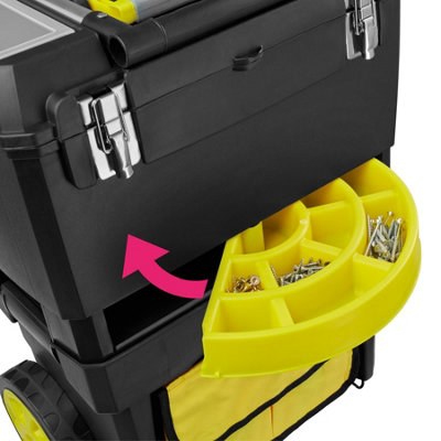 tectake Tool box Johnny with wheels and carry handle - tool chest tool box on wheels - black/yellow