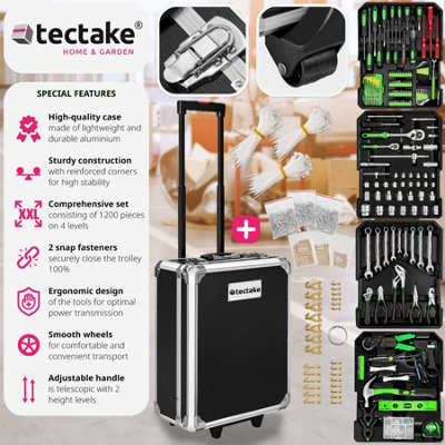 tectake Tool box trolley 1200 PCs. - tool box on wheels tool case - black