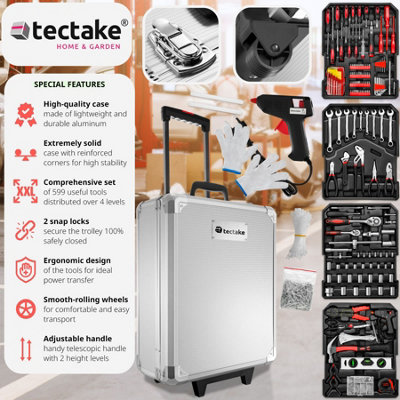 tectake Tool box trolley 599 PCs - tool box on wheels tool case - silver