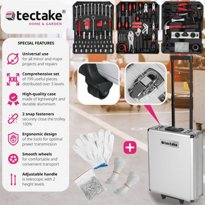 tectake Tool box trolley 799 pieces - tool box on wheels tool case - black