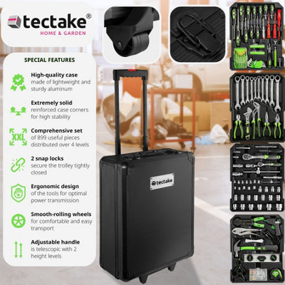 tectake Tool box trolley 898 PCs - tool box on wheels tool case - black