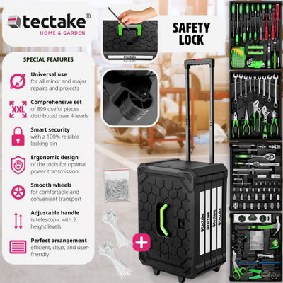 tectake Tool box with 4 drawers 899 PCs. - tool box on wheels tool case - black