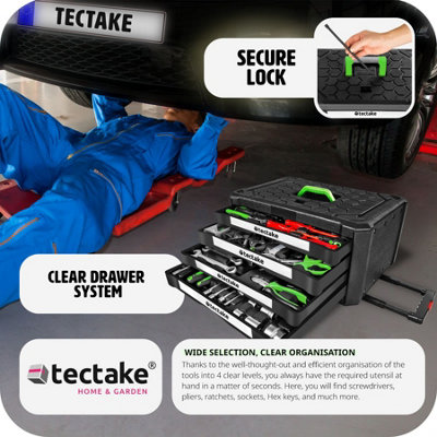 tectake Tool box with 4 drawers 899 PCs. - tool box on wheels tool case - black