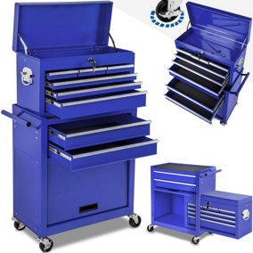 tectake Tool chest with 10 compartments - tool box tool box on wheels - blue