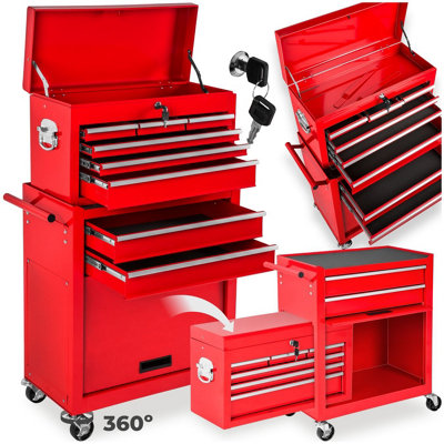 tectake Tool chest with 10 compartments tool box tool box on wheels