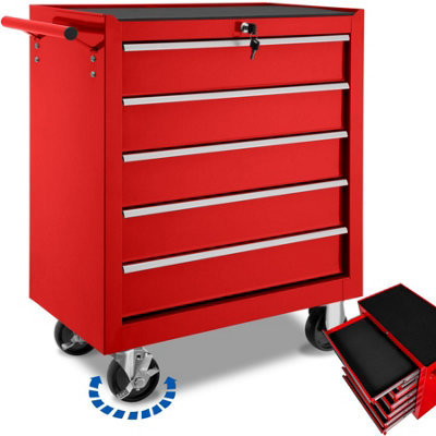 tectake Tool chest with 5 drawers tool box tool box on wheels red