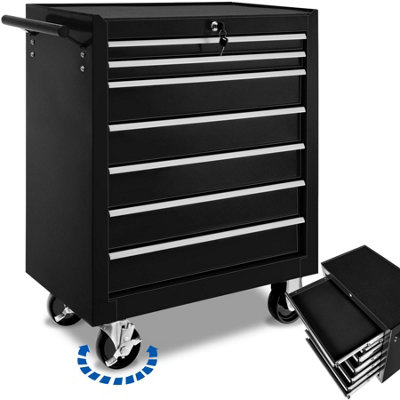 tectake Tool chest with 7 drawers tool box tool box on wheels black