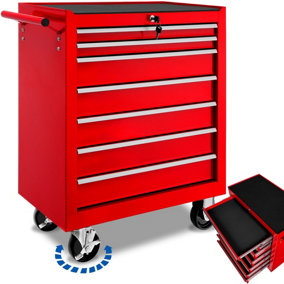 tectake Tool chest with 7 drawers - tool box tool box on wheels - red