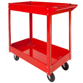 tectake Tool trolley with 2 shelves - heavy duty trolley warehouse trolley - red