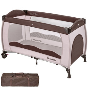 tectake Travel cot for children 126x65x80cm with carry bag - cot bed baby travel cot - coffee