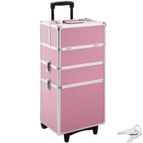 tectake Vanity case with 3 levels - makeup case large makeup bag - pink