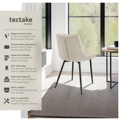 tectake Velvet Accent Chair Monroe Set of 4 Set of 4 chairs