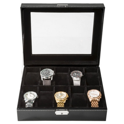 tectake Watch box incl. key 10 compartments - watch case watch holder - black