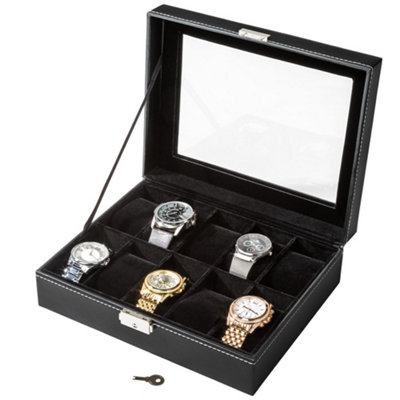 tectake Watch box incl. key 10 compartments - watch case watch holder - black