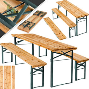 tectake Wooden picnic table & bench - 2 benches 1 table - bench table dining table and bench set - brown