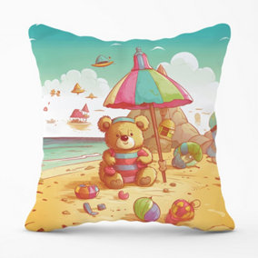 Teddy Bead On A Beach Holiday Cushions 45cm x 45cm