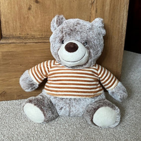 Teddy Bear Doorstop Weighted Plush Animal in Jumper Novelty Decor Gift Grey 24cm