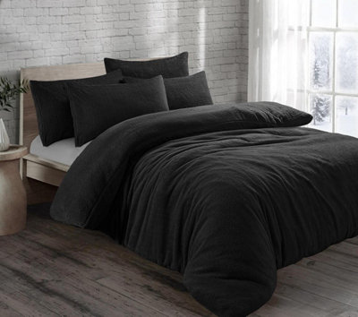 Teddy Bear Fleece Duvet Cover Set Bedding Warm Black Super King
