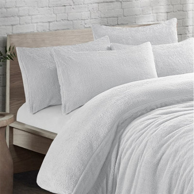 Teddy Bear Fleece Duvet Cover Set Bedding Warm White Super King