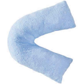 Teddy Bear Fleece Plush Warm Fuzzy Cuddly V-Shaped Pillow & Cover (Blue, V-Pillow With Teddy Cover)