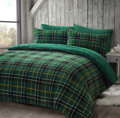 Teddy Bear Fleece Tartan Check Duvet Cover Soft Cosy Warm Checked Teddy Bear Bedding Set