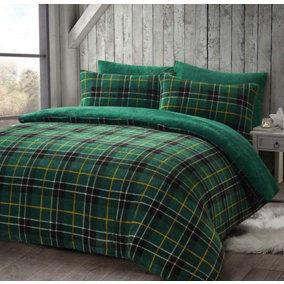 Teddy Bear Fleece Tartan Check Duvet Cover Soft Cosy Warm Checked Teddy Bear Bedding Set