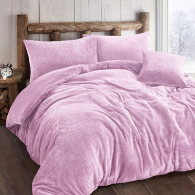 Teddy Bear Fleece Waffle Duvet Cover Set With Matching Throws & Cushion Covers Warm Soft Teddy Waffle Bedding Collection