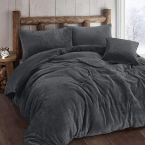 Teddy Bear Fleece Waffle Duvet Cover Set With Matching Throws & Cushion Covers Warm Soft Teddy Waffle Bedding Collection