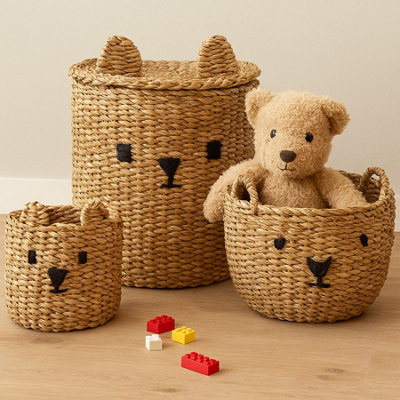 MINTWOOD 3-Pack Woven Storage Baskets - Light Brown Cotton Rope Bins For Shelves, Playroom, Nursery (15x10x10 In)