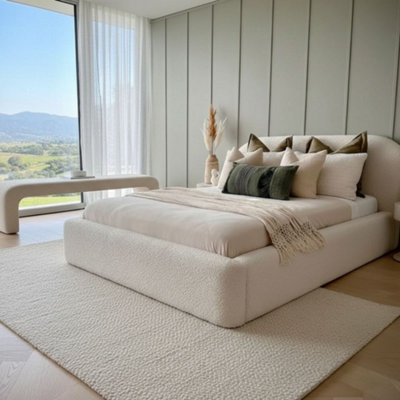 Teddy Boucle Fabric Bed Frame Curved Luxury Headboard - Add ...