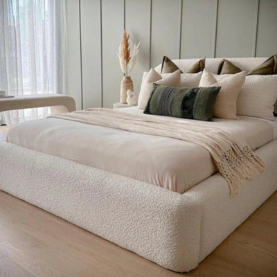 Teddy Boucle Fabric Bed Frame Curved Luxury Headboard - Doorstep ...