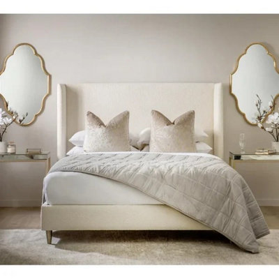 Teddy Boucle Fabric Luxurious Wing Back Elegant Bed Frame - Add ...