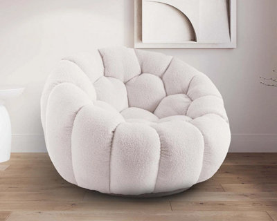 Teddy Boucle Fabric White Atrani Swivel Accent Chair