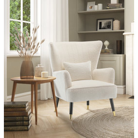 Teddy Boucle Fabric White Camila Accent Chair