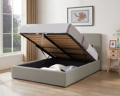 TEDDY BOUCLE Ottoman Storage Bed 4FT Small Double Faux Suede in Grey with 6 Inch thick Memory Foam Mattress and Pillows