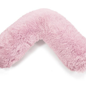 Teddy Cuddles V Pillow Case For Neck Maternity Back Support Soft Warm Plush Cosy Fleece V Shape (Pink)