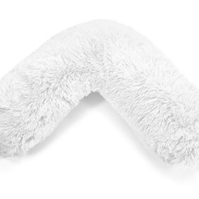 Teddy Cuddles V Pillow Case For Neck Maternity Back Support Soft Warm Plush Cosy Fleece V Shape (White)