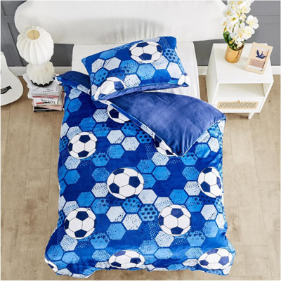 TEDDY DUVET SET FOOTBALL BLUE KIDS SINGLE BLUE/NAVY