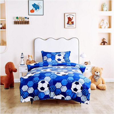 TEDDY DUVET SET FOOTBALL BLUE KIDS SINGLE BLUE/NAVY